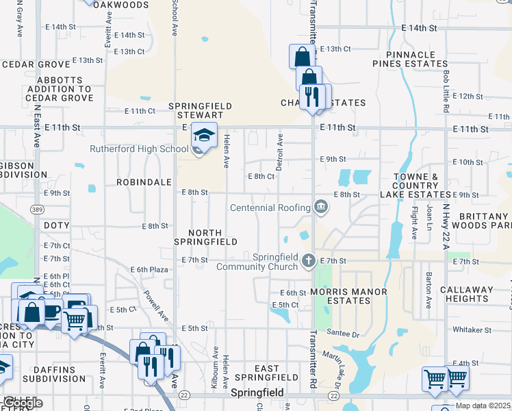 map of restaurants, bars, coffee shops, grocery stores, and more near 754 Sanders Lane in Panama City