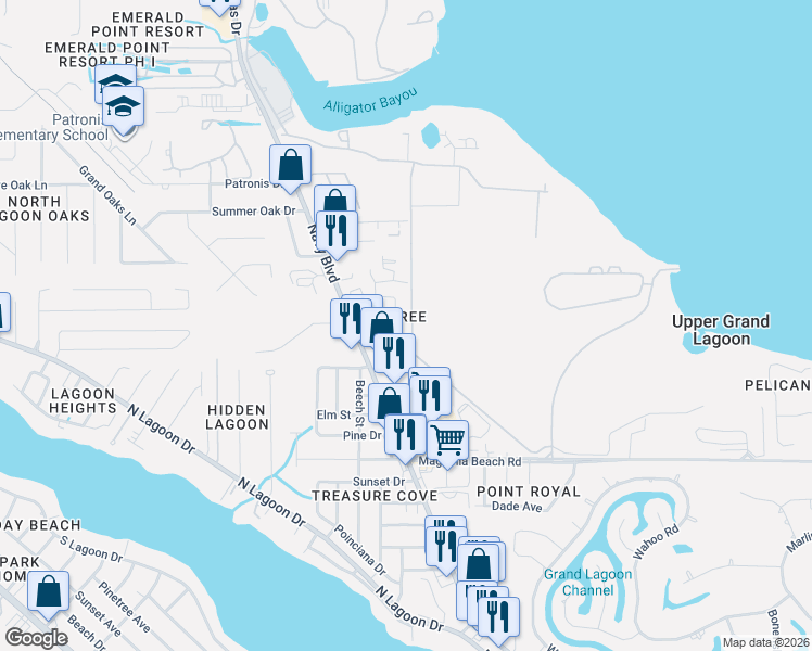 map of restaurants, bars, coffee shops, grocery stores, and more near 2109 Pebble Beach Place in Panama City