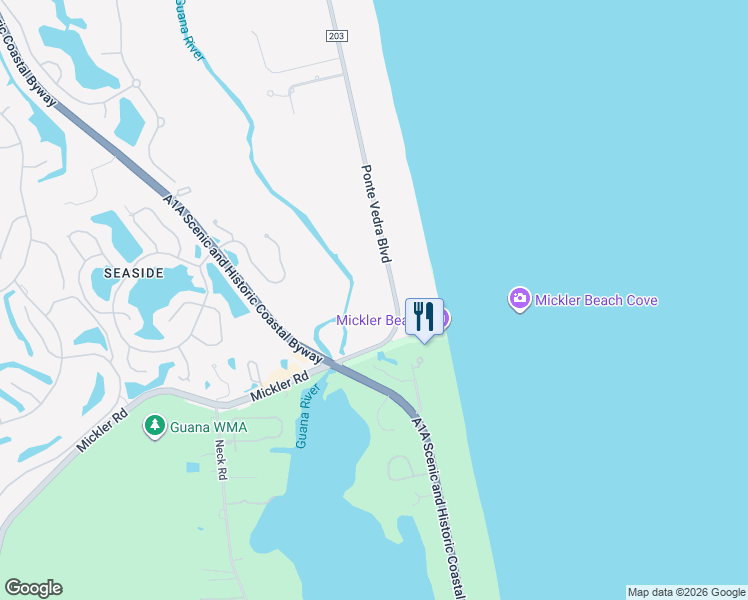 map of restaurants, bars, coffee shops, grocery stores, and more near 1102 Ponte Vedra Boulevard in Ponte Vedra Beach