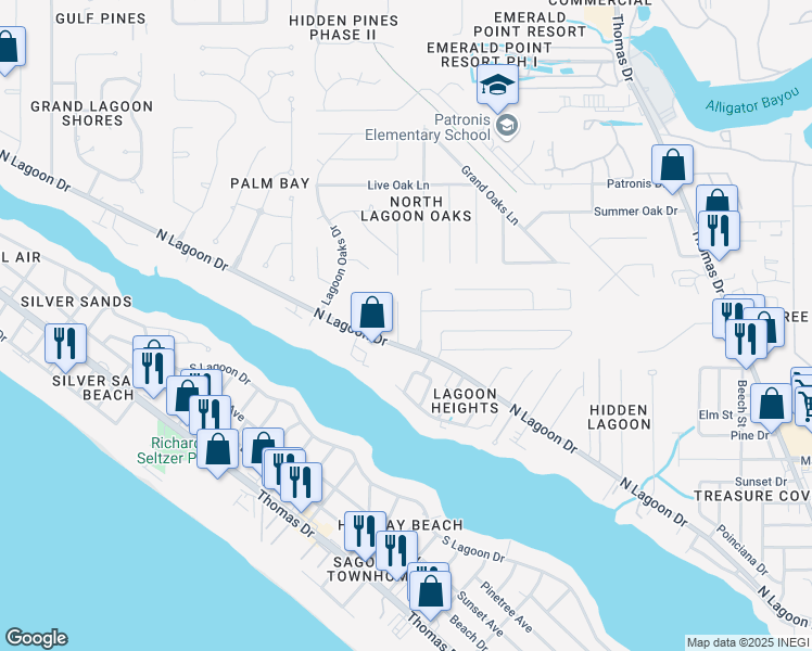 map of restaurants, bars, coffee shops, grocery stores, and more near 106 Country Place in Panama City Beach