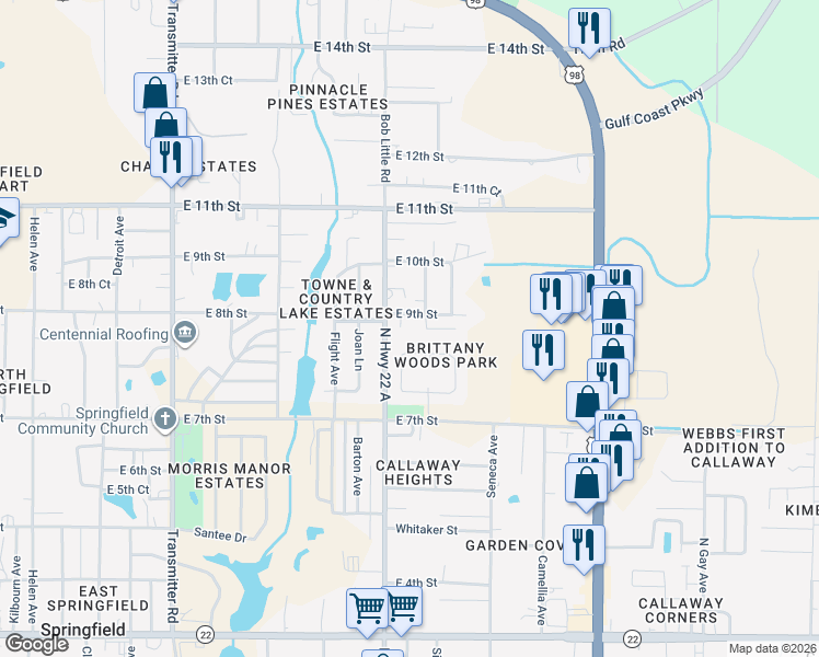 map of restaurants, bars, coffee shops, grocery stores, and more near 104 Rob Court in Panama City