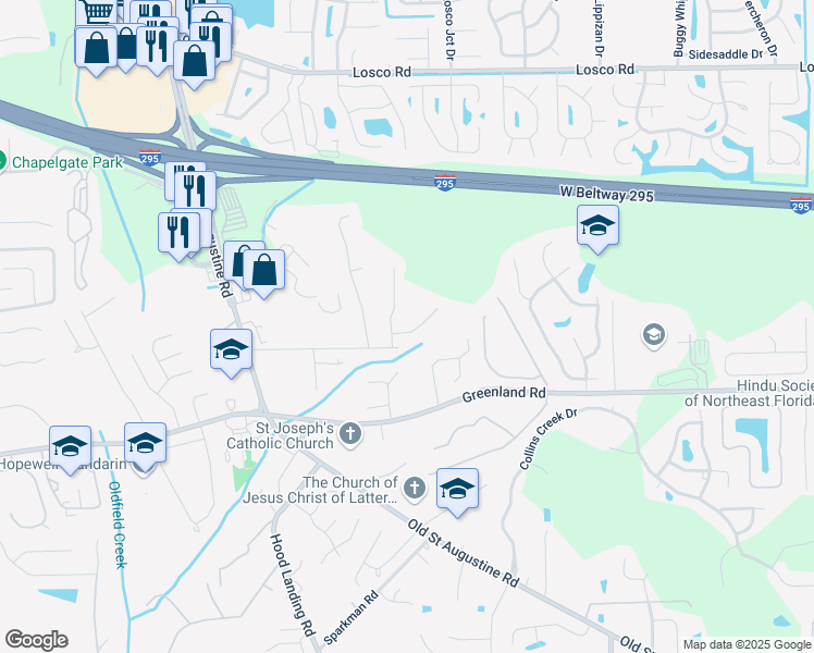 map of restaurants, bars, coffee shops, grocery stores, and more near 4527 Palmetto Cove Lane in Jacksonville