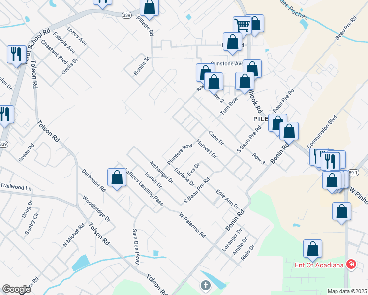 map of restaurants, bars, coffee shops, grocery stores, and more near 415 Planters Row in Lafayette