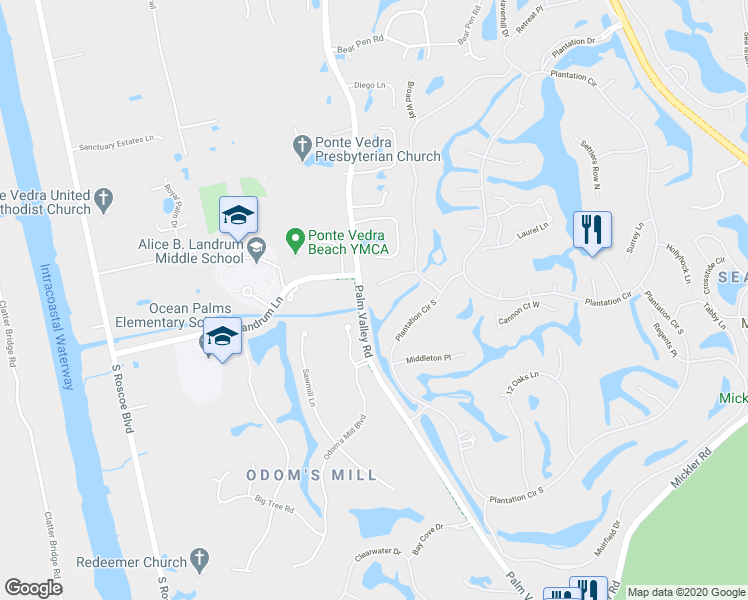 map of restaurants, bars, coffee shops, grocery stores, and more near 117 Meeting Way in Ponte Vedra Beach