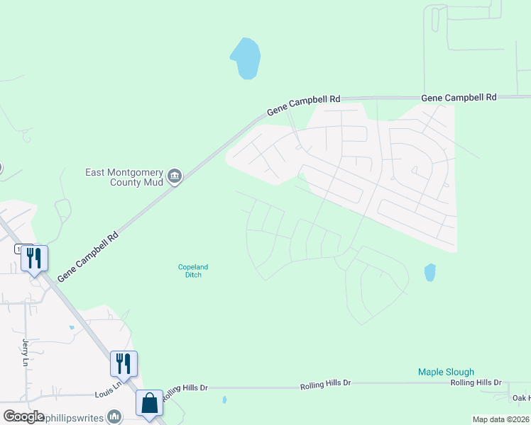 map of restaurants, bars, coffee shops, grocery stores, and more near Elgin Studs Court in Roman Forest