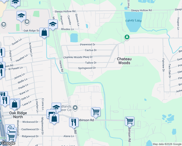 map of restaurants, bars, coffee shops, grocery stores, and more near 503 Springwood Drive in Conroe