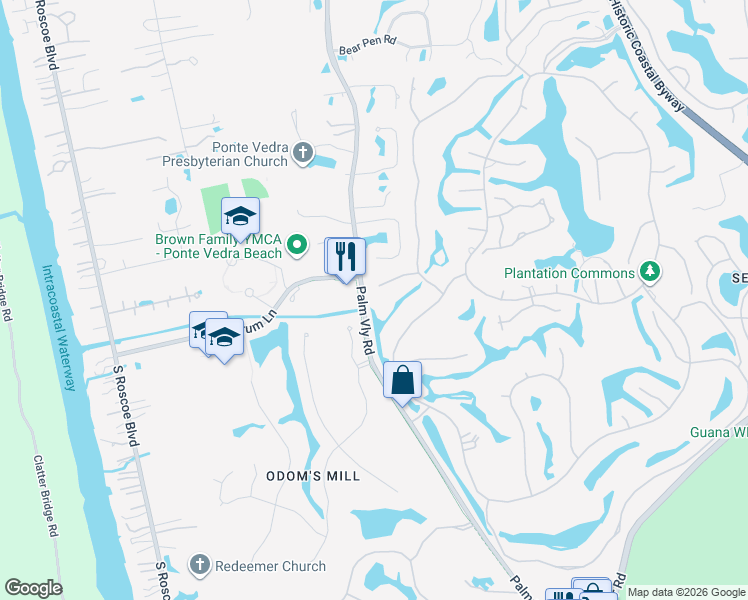 map of restaurants, bars, coffee shops, grocery stores, and more near 117 Meeting Way in Ponte Vedra Beach