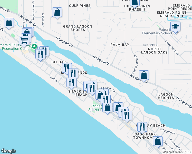 map of restaurants, bars, coffee shops, grocery stores, and more near 7920 S Lagoon Dr in Panama City