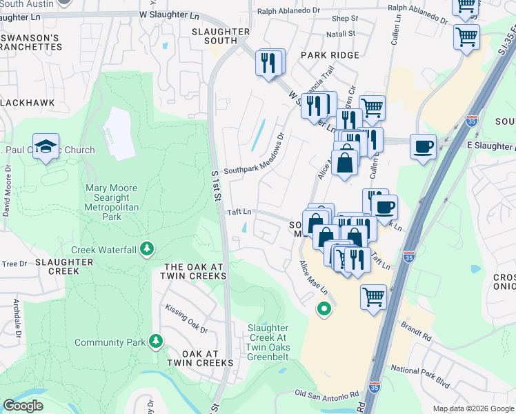 map of restaurants, bars, coffee shops, grocery stores, and more near 9707 1/2 Sawyer Fay Lane in Austin
