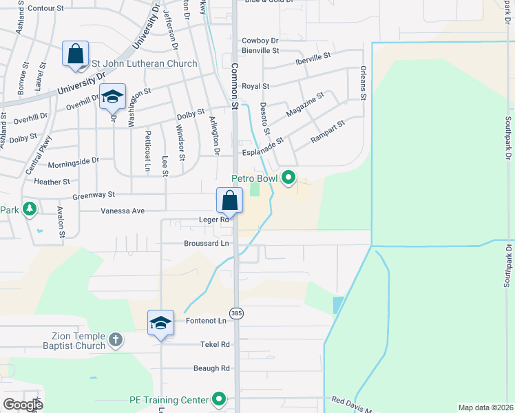 map of restaurants, bars, coffee shops, grocery stores, and more near 5313 Common Street in Lake Charles