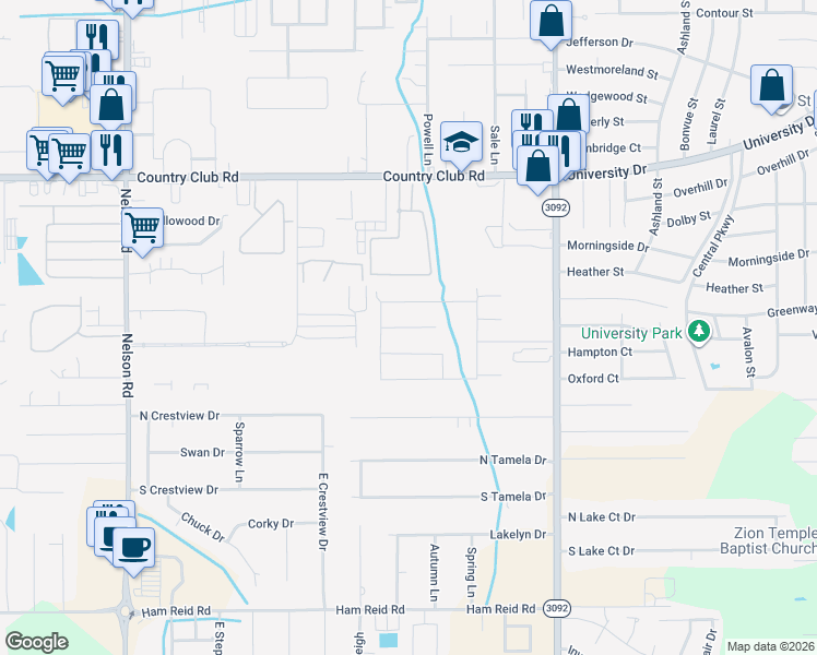map of restaurants, bars, coffee shops, grocery stores, and more near Richmond Circle in Lake Charles