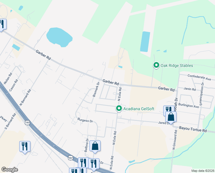 map of restaurants, bars, coffee shops, grocery stores, and more near 119 Tulip Tree Ln in Broussard