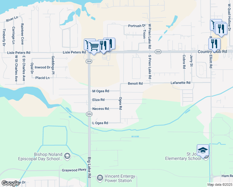 map of restaurants, bars, coffee shops, grocery stores, and more near 5162 Ogea Road in Lake Charles