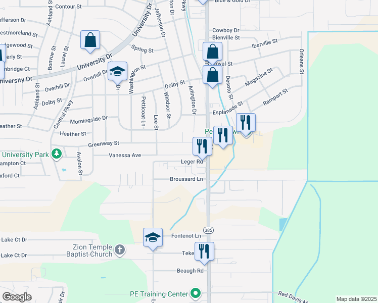 map of restaurants, bars, coffee shops, grocery stores, and more near 112 Vanessa Ave in Lake Charles