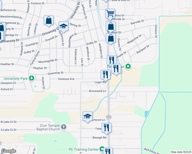 map of restaurants, bars, coffee shops, grocery stores, and more near 112 Vanessa Ave in Lake Charles