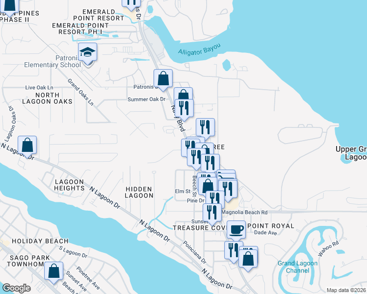 map of restaurants, bars, coffee shops, grocery stores, and more near 2204 Navy Boulevard in Panama City