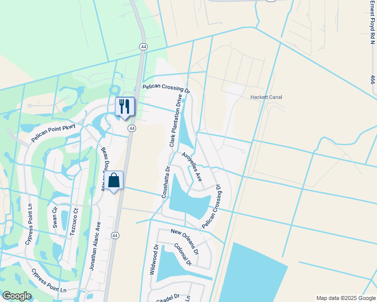 map of restaurants, bars, coffee shops, grocery stores, and more near 41120 Avoyelles Avenue in Gonzales