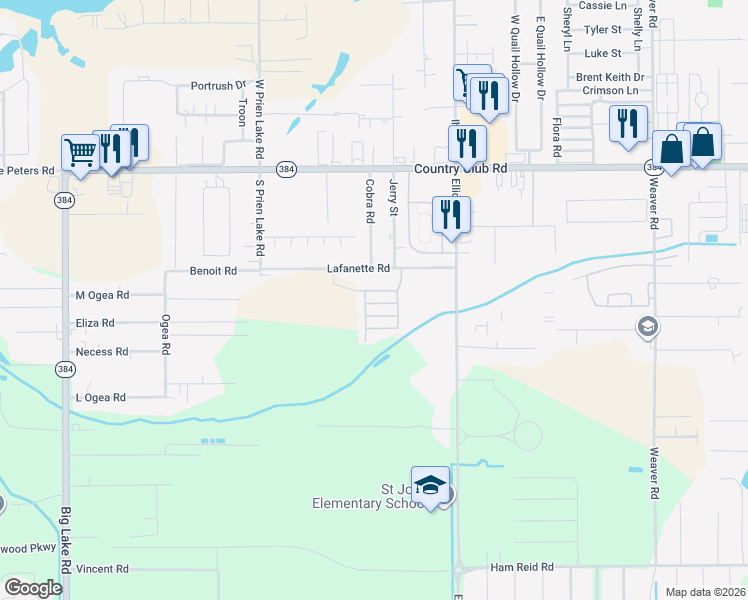 map of restaurants, bars, coffee shops, grocery stores, and more near 5121 Bayview Parkway in Lake Charles