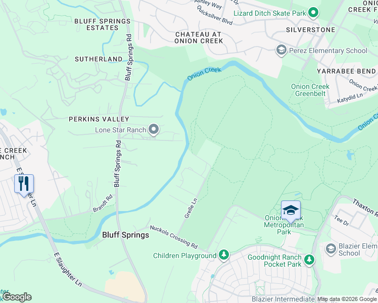 map of restaurants, bars, coffee shops, grocery stores, and more near 8600 Grelle Lane in Austin