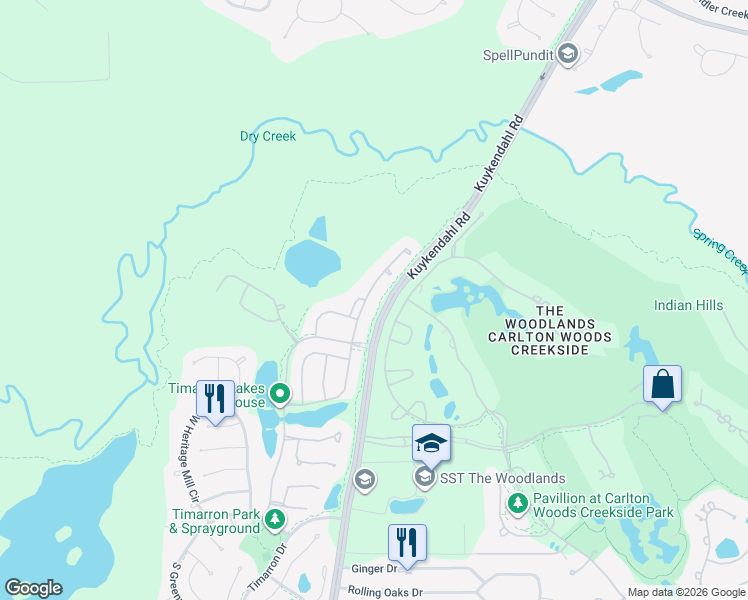 map of restaurants, bars, coffee shops, grocery stores, and more near 42 Sundown Ridge Place in Tomball