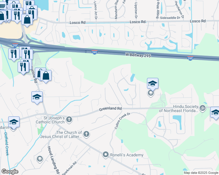 map of restaurants, bars, coffee shops, grocery stores, and more near 11537 Summer Brook Court in Jacksonville