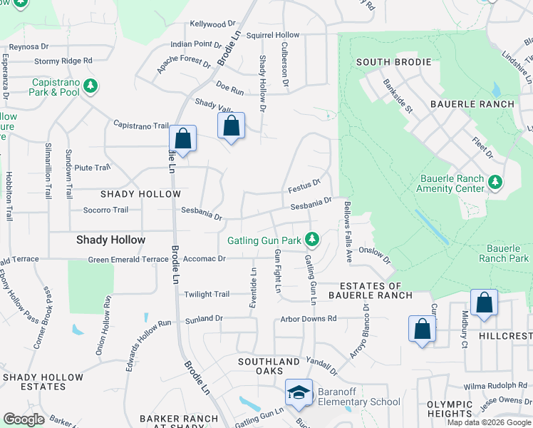 map of restaurants, bars, coffee shops, grocery stores, and more near 3200 Fort Worth Trail in Austin
