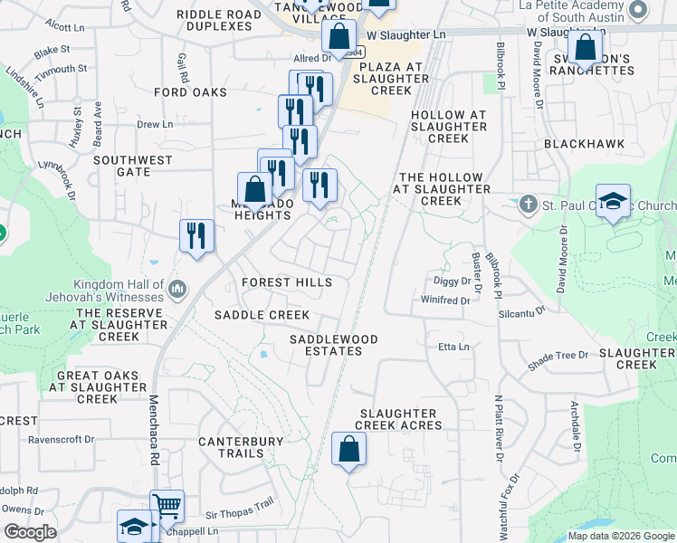 map of restaurants, bars, coffee shops, grocery stores, and more near 2109 Rockland Drive in Austin