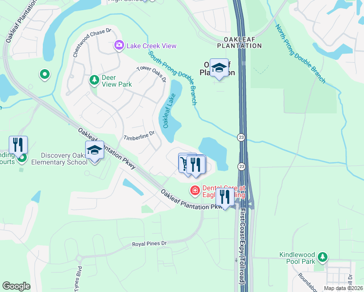 map of restaurants, bars, coffee shops, grocery stores, and more near 3297 Chestnut Ridge Way in Orange Park