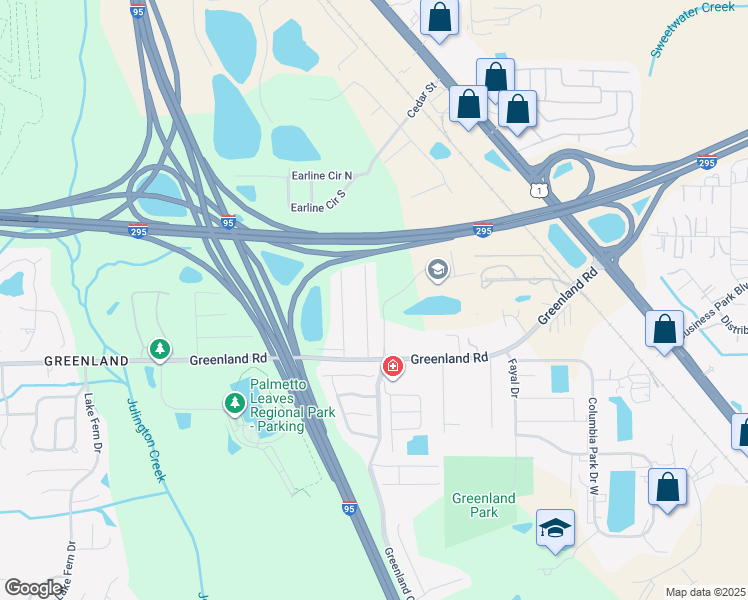 map of restaurants, bars, coffee shops, grocery stores, and more near 11551 Gerado Road in Jacksonville