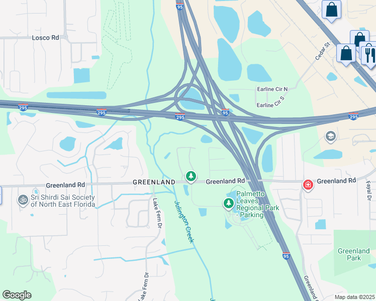 map of restaurants, bars, coffee shops, grocery stores, and more near 5663 Greenland Road in Jacksonville