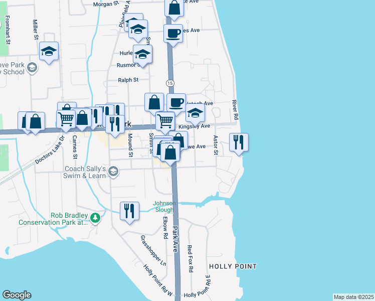 map of restaurants, bars, coffee shops, grocery stores, and more near 2131 Park Avenue in Orange Park