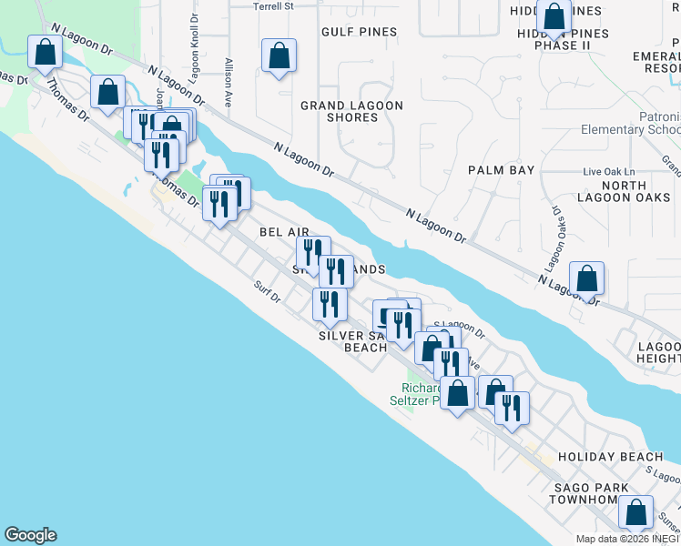 map of restaurants, bars, coffee shops, grocery stores, and more near 8116 Thomas Drive in Panama City