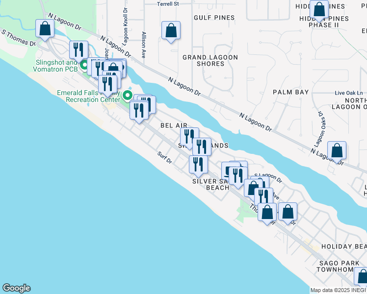 map of restaurants, bars, coffee shops, grocery stores, and more near 8212 Thomas Drive in Panama City