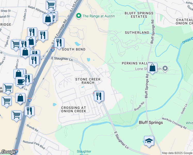 map of restaurants, bars, coffee shops, grocery stores, and more near 516 East Slaughter Lane in Austin