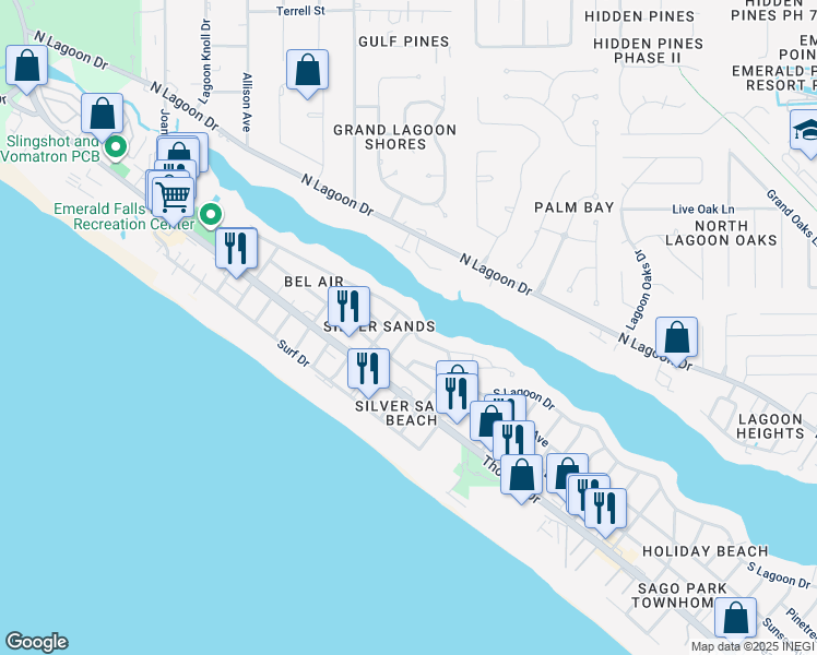 map of restaurants, bars, coffee shops, grocery stores, and more near 4005 Sabal Street in Panama City