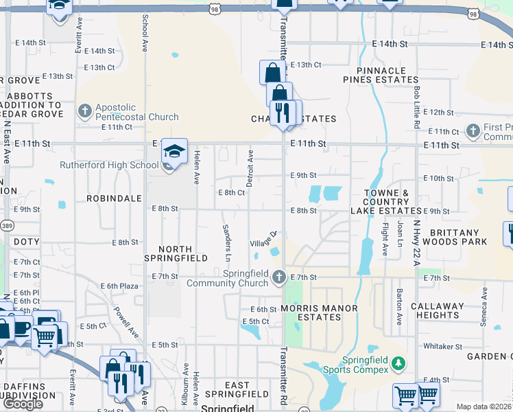 map of restaurants, bars, coffee shops, grocery stores, and more near 3805 East 8th Street in Panama City