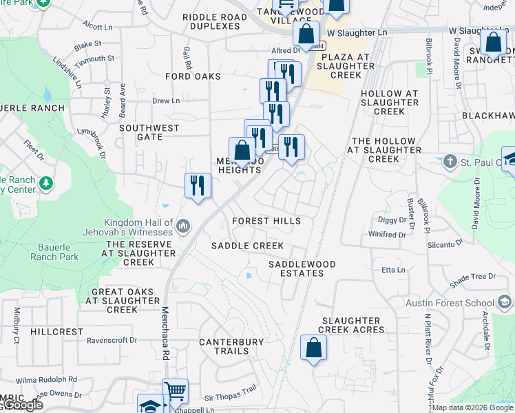 map of restaurants, bars, coffee shops, grocery stores, and more near 1902 Rockland Drive in Austin