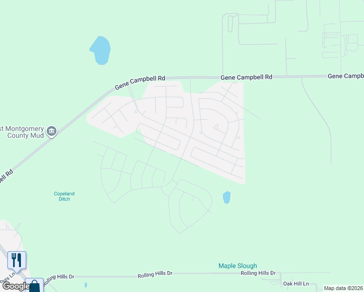 map of restaurants, bars, coffee shops, grocery stores, and more near 18293 Eaton Mill Drive in New Caney