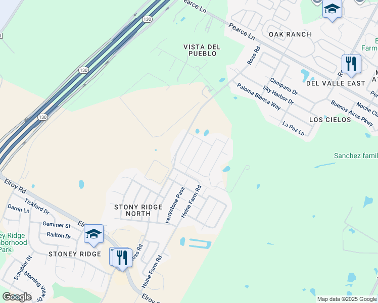 map of restaurants, bars, coffee shops, grocery stores, and more near 6400 Carriage Pines Drive in Del Valle