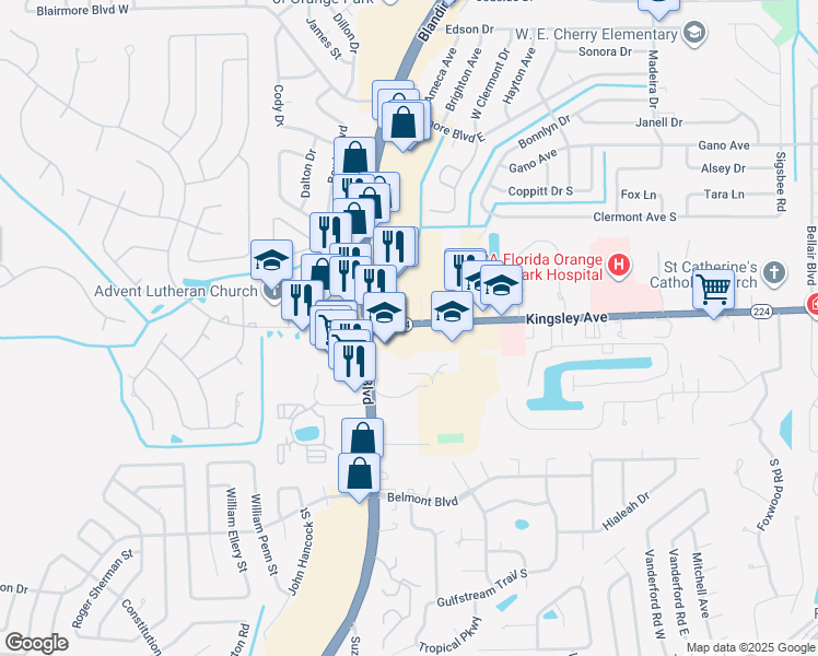 map of restaurants, bars, coffee shops, grocery stores, and more near in Orange Park