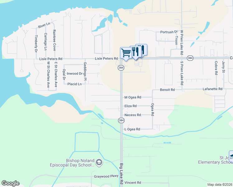 map of restaurants, bars, coffee shops, grocery stores, and more near 4994-5076 Big Lake Rd in Lake Charles