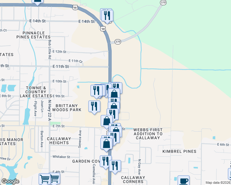 map of restaurants, bars, coffee shops, grocery stores, and more near 902 North Tyndall Parkway in Callaway