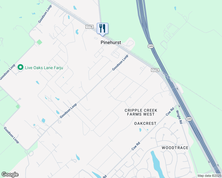 map of restaurants, bars, coffee shops, grocery stores, and more near 411 Travis Lane in Pinehurst