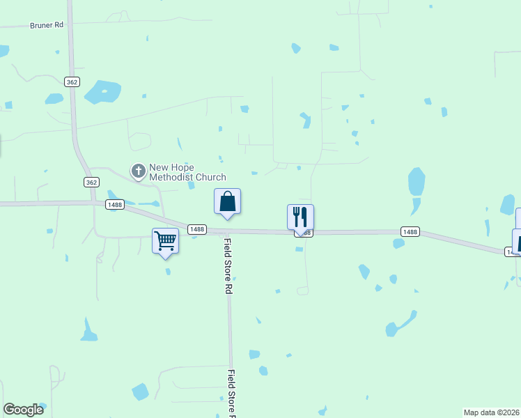 map of restaurants, bars, coffee shops, grocery stores, and more near 30368 Farm to Market Road 1488 in Waller
