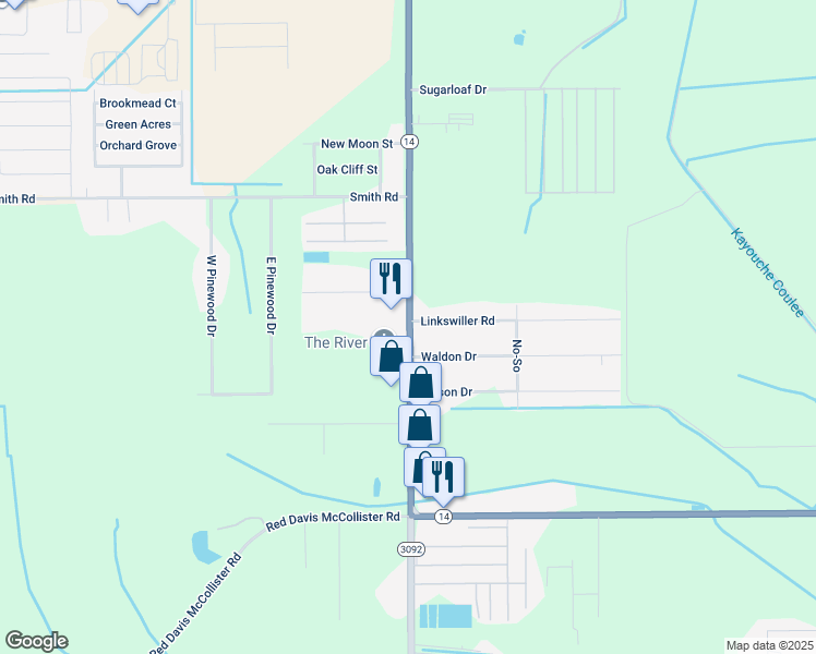 map of restaurants, bars, coffee shops, grocery stores, and more near 5614 Gerstner Memorial Boulevard in Lake Charles