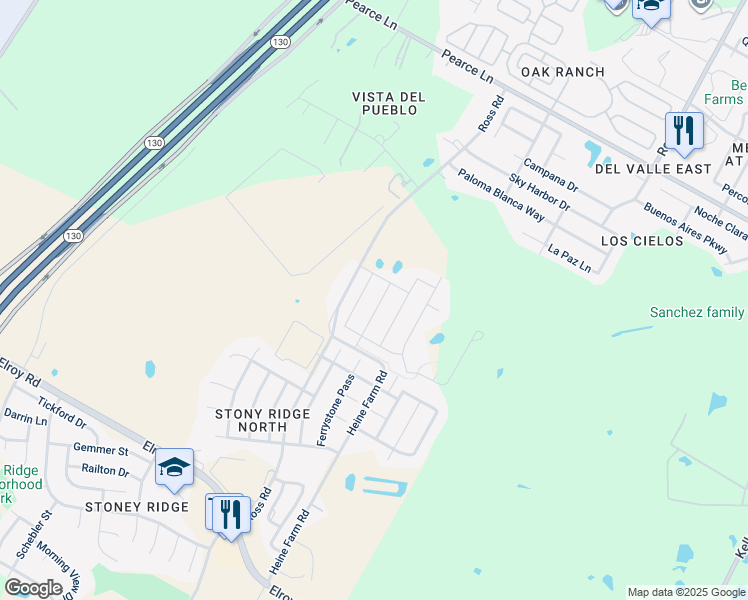 map of restaurants, bars, coffee shops, grocery stores, and more near 6400 Carriage Pines Drive in Del Valle