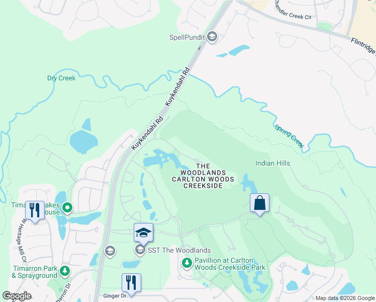 map of restaurants, bars, coffee shops, grocery stores, and more near 87 Mediterra Way in Spring