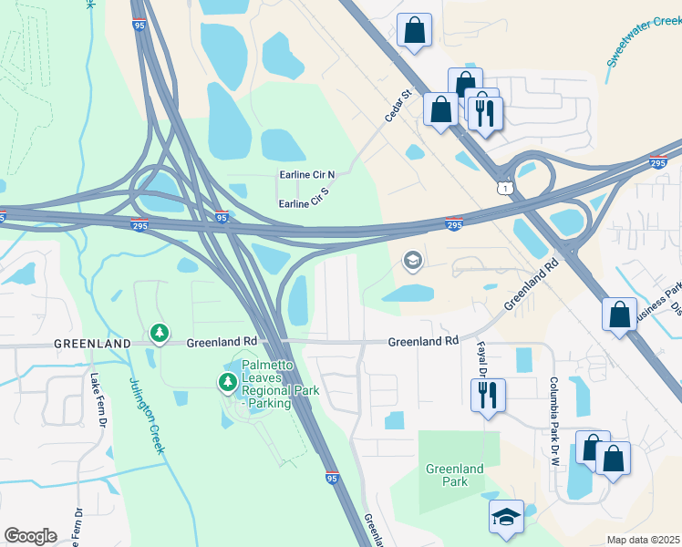 map of restaurants, bars, coffee shops, grocery stores, and more near 11536 Gerado Road in Jacksonville