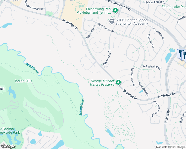 map of restaurants, bars, coffee shops, grocery stores, and more near 22 Glenleigh Place in Spring