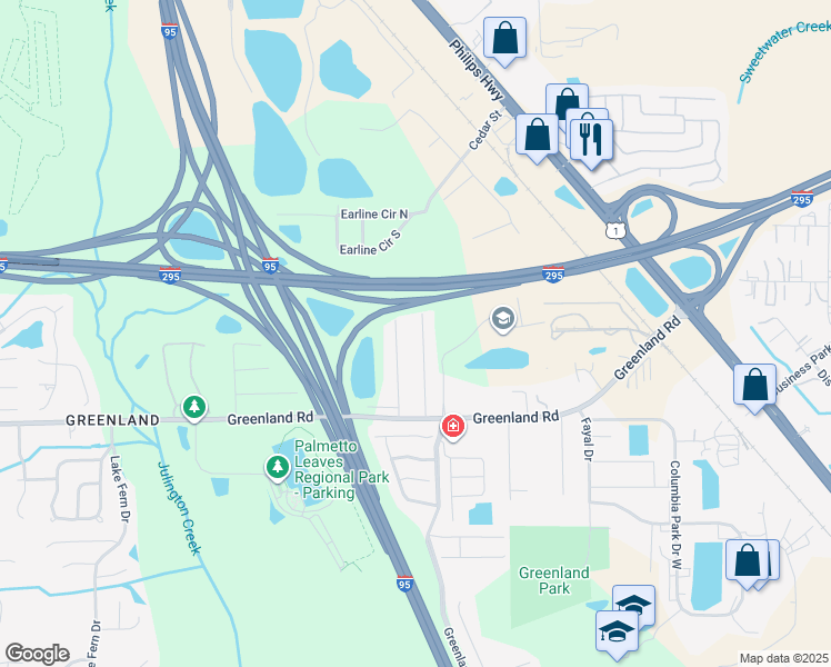 map of restaurants, bars, coffee shops, grocery stores, and more near 11536 Gerado Road in Jacksonville